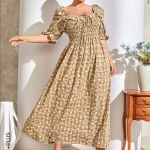 Shein // Cottagecore Floral & Plaid Maxi Dress with Smocking